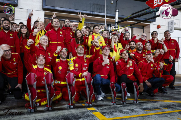 Family picture Ferrari AF Corse celebrating their 1-2-3 during the Qatar 1812 KM, 1st round of the 2025 FIA World Endurance Championship, from February 25 to 28, 2025 on the Losail International Circuit in Lusail, Qatar - Photo Julien Delfosse / DPPI